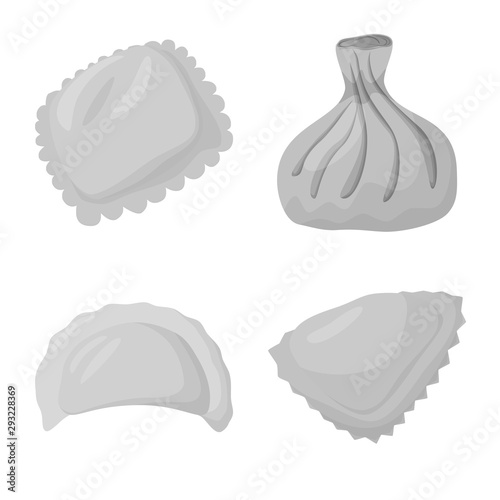 Vector design of dumplings and stuffed icon. Set of dumplings and dish stock symbol for web.
