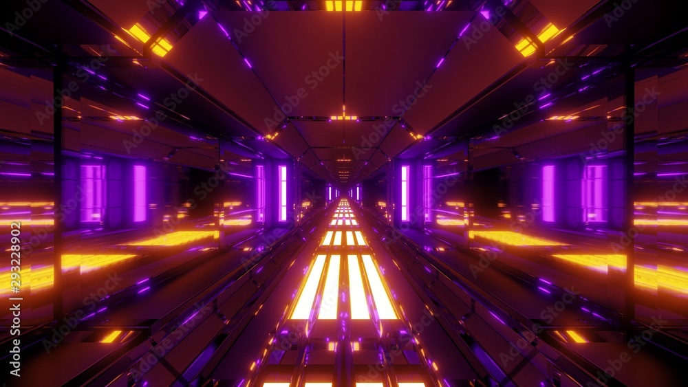 futuristic glowing scifi data tunnel corridor with nice reflections 3d rendering wallpaper background