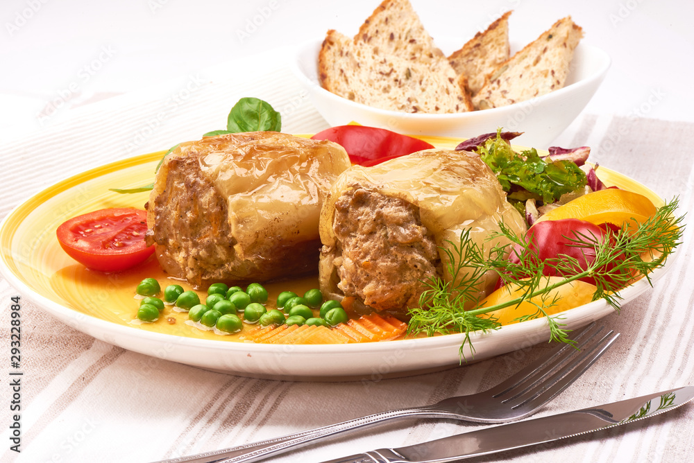 Stuffed paprika with minced meat, restaurant food