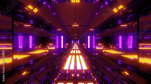 futuristic glowing scifi data tunnel corridor with nice reflections 3d rendering wallpaper background