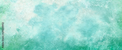 Fototapeta Niebiesko-zielone tło farby akwarelowe powitalny lub plamę z frędzlami uprać projekt i rozkwitać, plamy farby i ziarno starego rocznika tekstury papieru akwarela