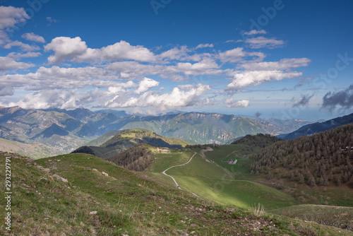 Landscapes of the French Alps, mountains, peaks, altitude of about 1000 meters above sea level