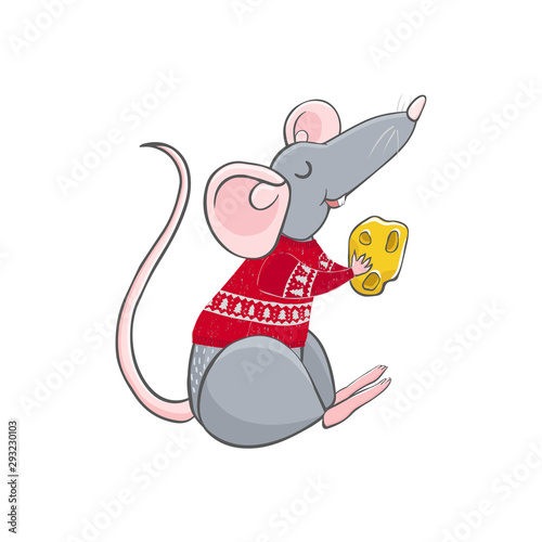 Colorful illustration of rat wear Christmas sweater. New year and Christmas character. Can be used for as elemets for your design for greeting cards, calendars, prints