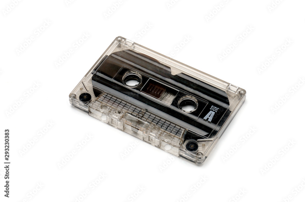 Compact audio tapes for magnetic recording on a white background.Compact cassette Compact audio tapes for magnetic recording on a white background.Compact cassette