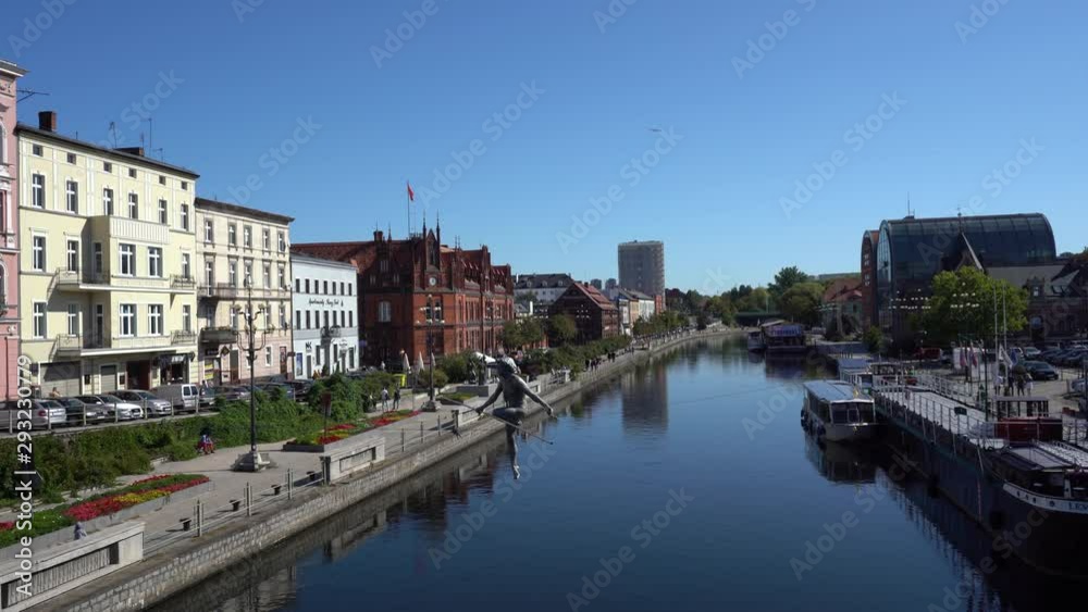 Bydgoszcz, Poland - September 2019: View of the city water canal of the Brda River in the city center. City architecture. Bydgoszcz, Poland - September 2019: View of the city water canal of the Brda River in the city center. City architecture.