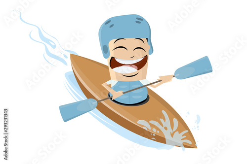 funny asian cartoon man using a kayak