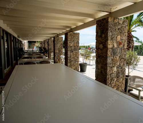 White wooden table of free space for your decoration and summer bar in resort.  © magdal3na