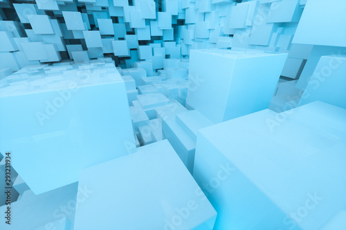 The room made of cubes  in three-dimensional space  3d rendering.