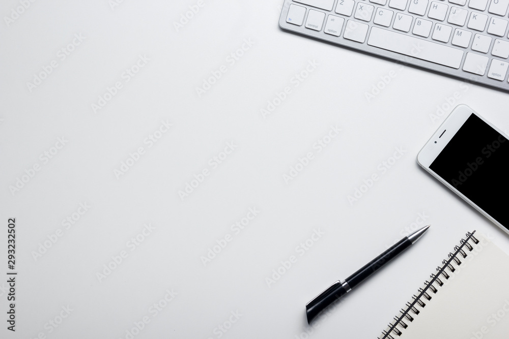 Office desk table with supplies. Flat lay Business workplace and objects. Top view. Copy space for text Office desk table with supplies. Flat lay Business workplace and objects. Top view. Copy space for text