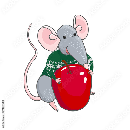 Colorful illustration of rat wear Christmas sweater. New year and Christmas character. Can be used for as elemets for your design for greeting cards, calendars, prints