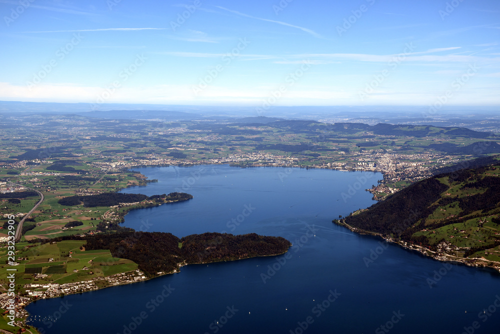 Panoramic landscape view from Rigi Kulm, Mount Rigi in Switzerland