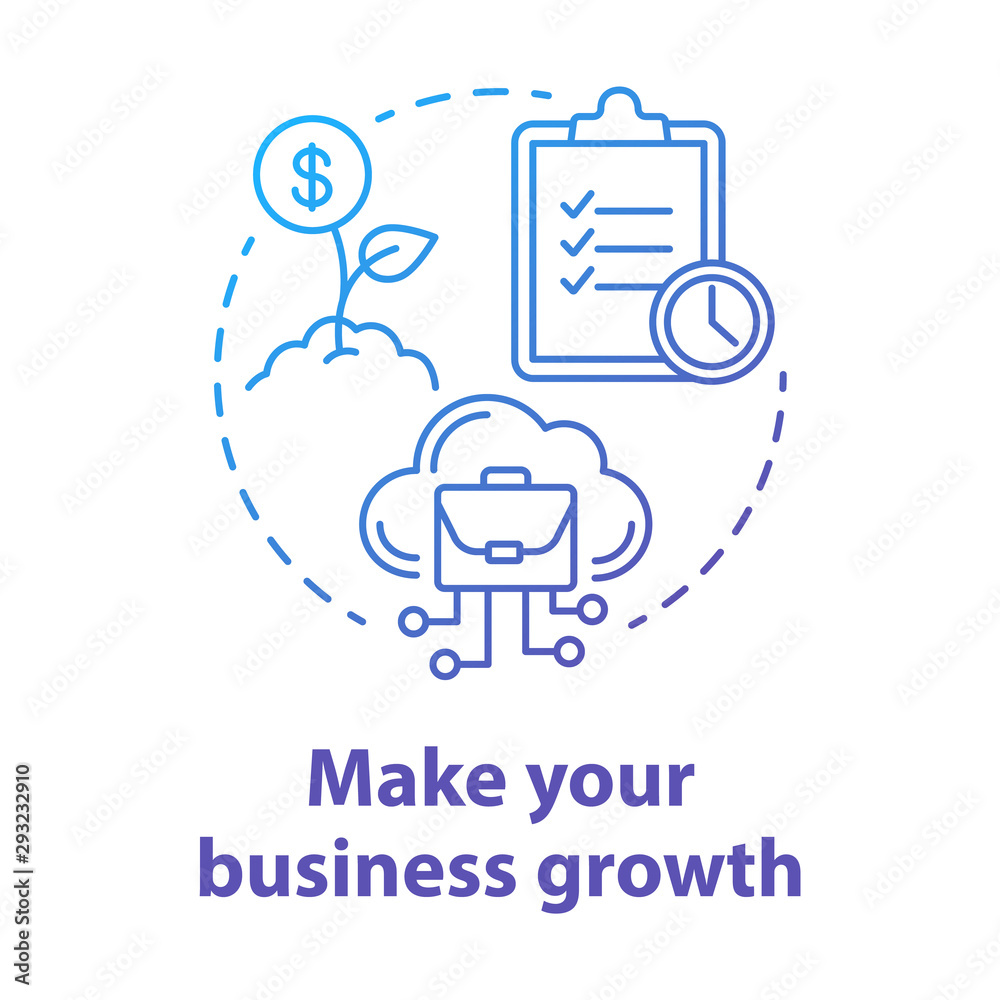 Make your business growth blue concept icon. Digital marketing idea thin line illustration. Company financial strategy, increase income. Cloud technology. Vector isolated outline drawing