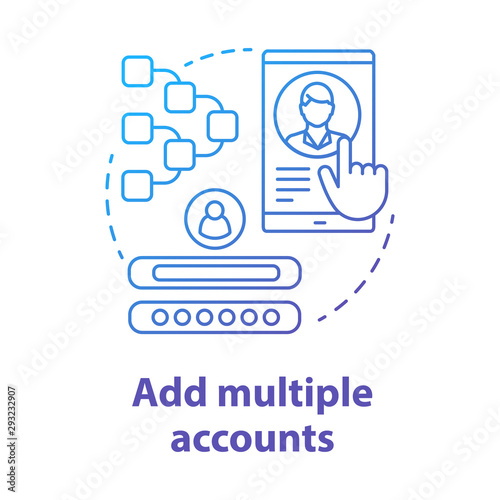 Add multiple accounts blue concept icon. Create new user profile idea thin line illustration. Webpage registration. Social network authorization, app subscription. Vector isolated outline drawing