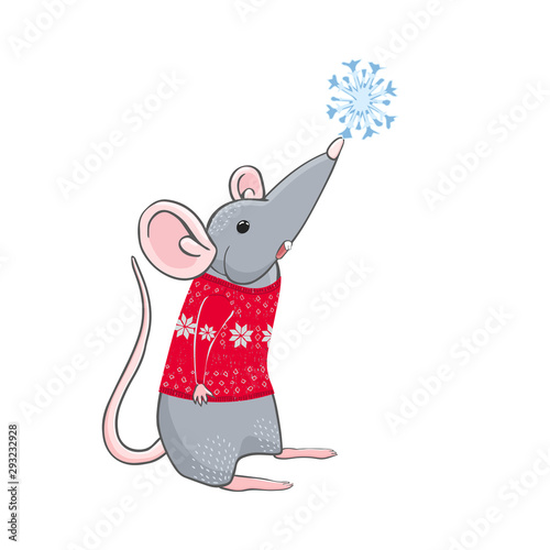 Colorful illustration of rat wear Christmas sweater. New year and Christmas character. Can be used for as elemets for your design for greeting cards, calendars, prints