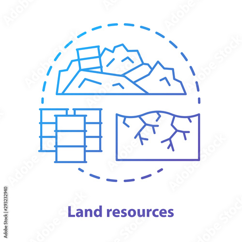 Land resources concept icon. Natural minerals usage idea thin line illustration in blue. Soil pollution and erosion, ecological disaster. Nature contamination. Vector isolated outline drawing