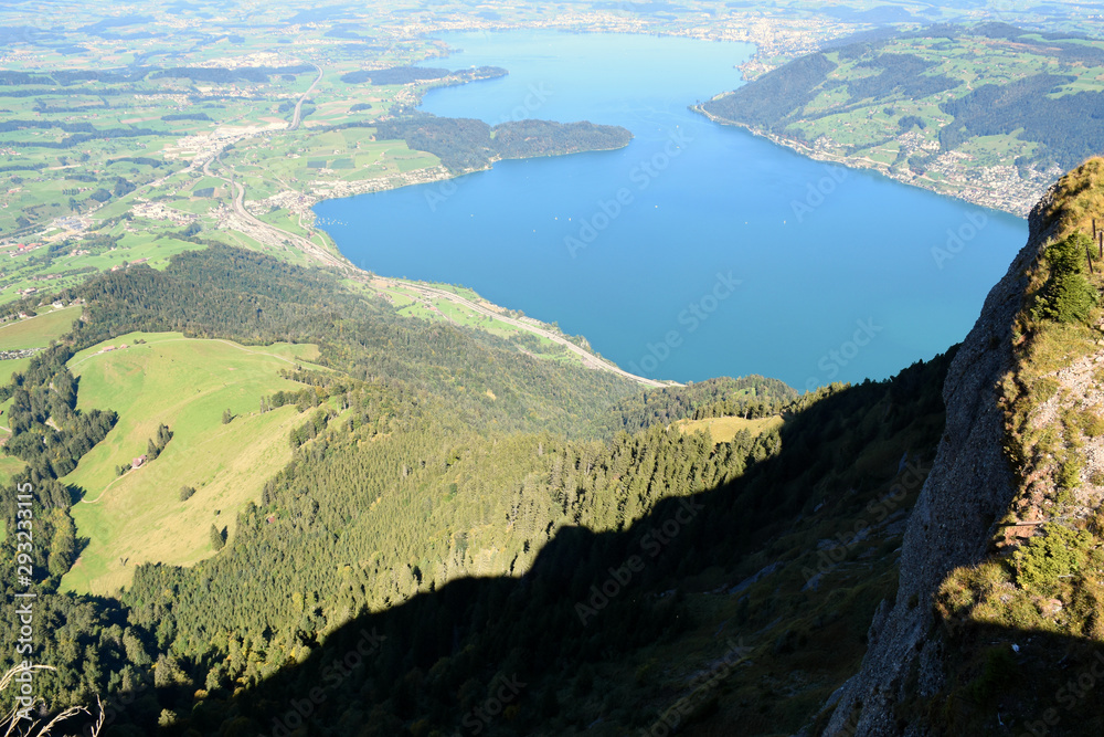 Panoramic landscape view from Rigi Kulm, Mount Rigi in Switzerland