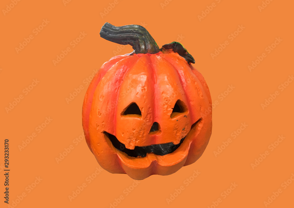 Halloween Pumpkin isolated on orange background. Halloween pumpkin  decorative figure. Plastic Pumpkin Halloween Decorations, Ceramic Ghost  Halloween Figure, Vintage Figurines foto de Stock | Adobe Stock