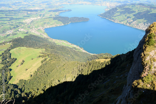 Panoramic landscape view from Rigi Kulm  Mount Rigi in Switzerland