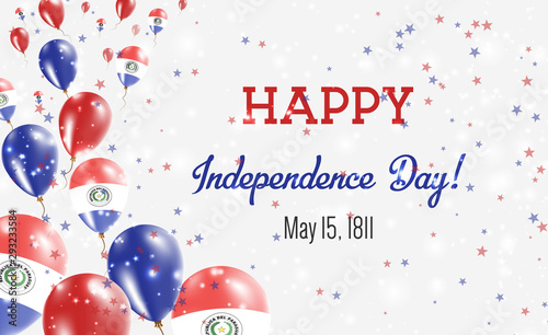 Paraguay Independence Day Greeting Card. Flying Balloons in Paraguay National Colors. Happy Independence Day Paraguay Vector Illustration.