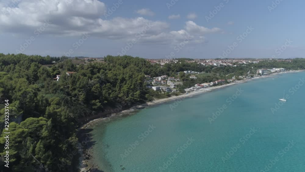 Aerial view of Kallithea village. During the summer, Kallithea is the most popular village in Halkidiki, Greece. 4K Aerial view of Kallithea village. During the summer, Kallithea is the most popular village in Halkidiki, Greece. 4K