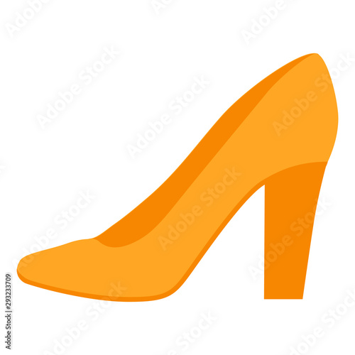 Pumps yellow flat color icon. Woman stylish formal footwear design. Female casual stacked high heels, luxury modern court shoes. Fashionable classic clothing accessory. Vector silhouette illustration