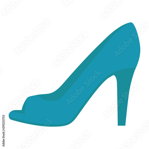 Peep toe high heels blue flat color icon. Woman stylish footwear design. Female casual shoes, luxury modern summer stilettos. Fashionable party clothing accessory. Vector silhouette illustration