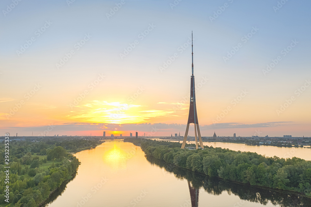 Obraz premium Riga. Latvia. Tv tower on the island of river Daugava