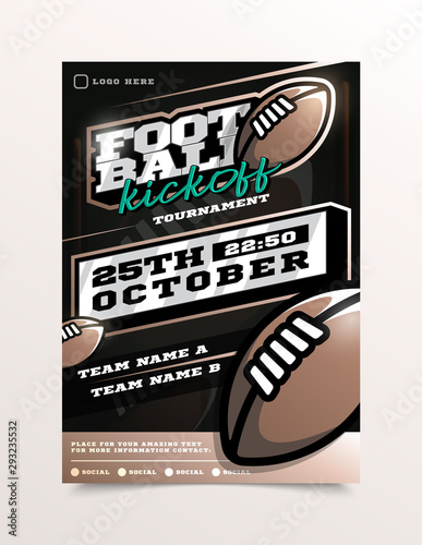 Rugby or American Football Sport Flyer Vector. Vertical Card Poster Design For Sport Bar Promotion. Tournament Flyer. Invitation Illustration