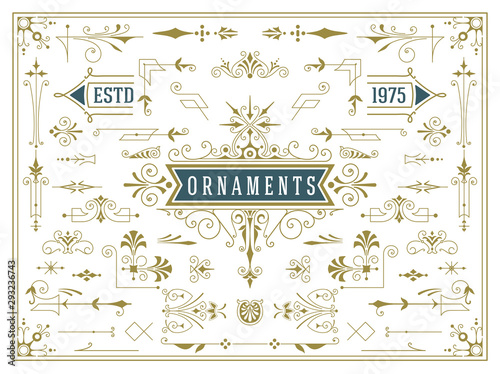 Vintage set of swirls and scrolls design elements. Flourishes set for retro design, greeting cards, invitations, weddings designs and other. Vector set.
