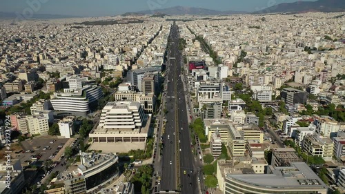 Aerial video of famous seaside tourist area of Faliro or Phaliro featuring Stavros Niarhos Cultural centrein, Athens riviera, Attica, Greece photo