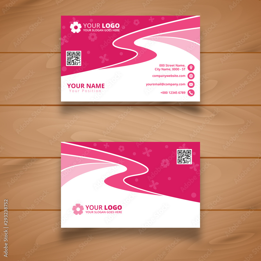 Beauty Modern Business Card, Pink Business Card Template, Flowers Illustration Business Card in Vector, Editable Text, CS6