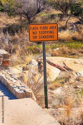 Flash Flood Area sign in the Sabino Canyon National Forest, Tucson AZ