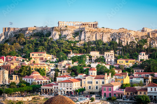 Plaka neighborhood and the Acropolis of Athens, Greece photo