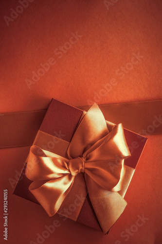 Canvas Print Luxury gifts with golden bow as holiday background, Valentines Day presents surp