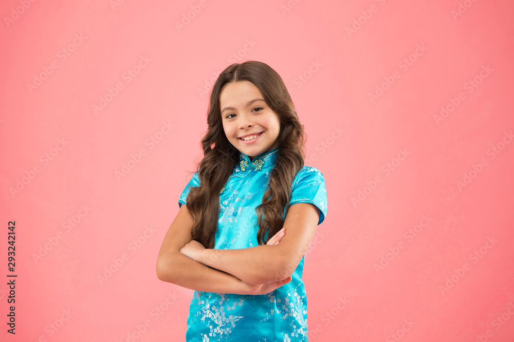 Explore different cultures. Cultural diversity. Little smiling girl wear eastern style clothes. Diversity concept. Diversity refers attributes people use to confirm themselves with respect to others Explore different cultures. Cultural diversity. Little smiling girl wear eastern style clothes. Diversity concept. Diversity refers attributes people use to confirm themselves with respect to others