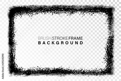 Hand drawn grunge frame rectangular shape. Black paint strokes as graphic resources. Ink brush painted backdrop with copy space.