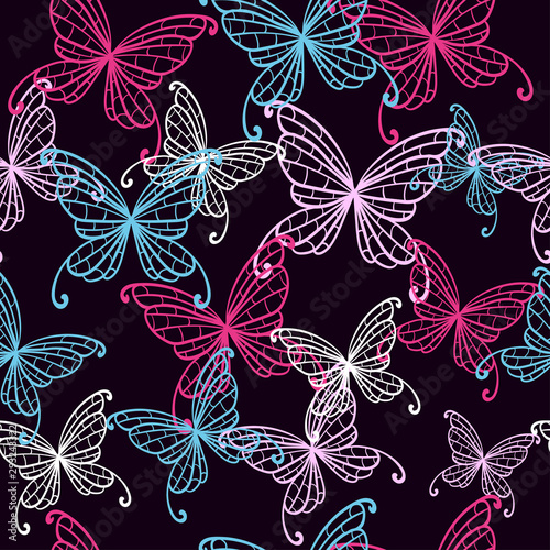 Seamless vector pattern with abstract butterfly.