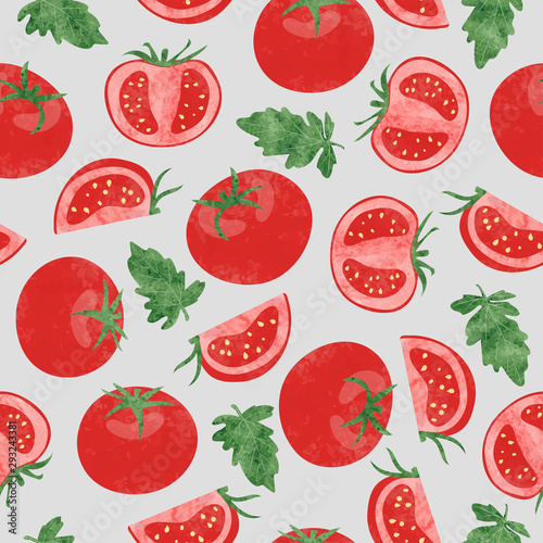 Seamless vector watercolor tomato pattern. Vegetable background