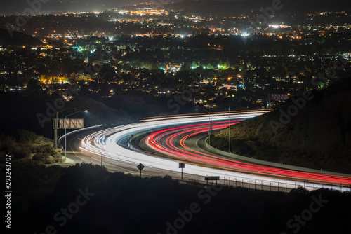 Early morning night view of Los Angeles commuters entering the Santa Susana Pass on the 118 freeway in Simi Valley. 
