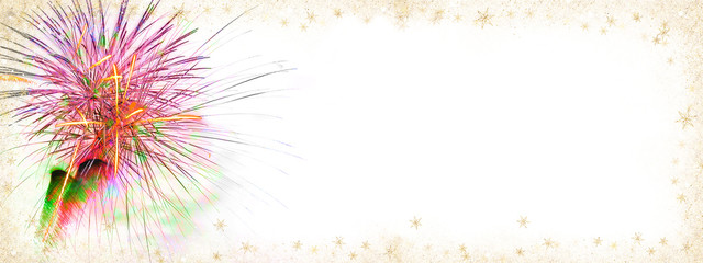 Fireworks on festive white christmas background and space for text