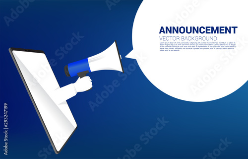 Silhouette businessman hold megaphone with talk bubble from mobile phone. Concept for Digital and mobile announcement and communication.