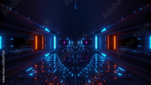 futuristic glowing scifi tunnel corridor with many nice reflections 3d rendering wallpaper background