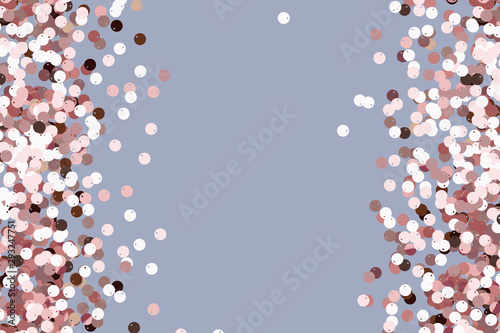 Pink sequins background. Pink gold confetti.