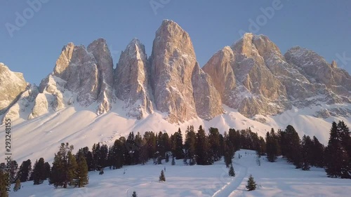 The beauty of Odle mountains in winter, Val di Funes, Trentino, Dolomites