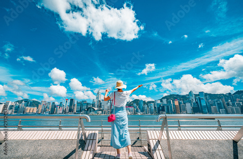 Photography Woman traveling in Hong Kong City