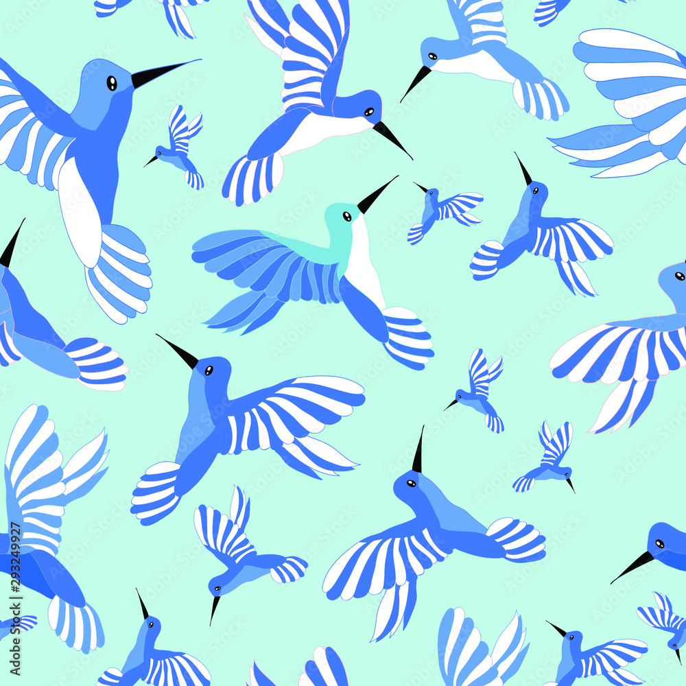 Obraz premium Humming bird vector seamless repeat pattern
