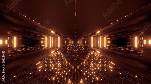 futuristic glowing scifi tunnel corridor with many nice reflections 3d rendering wallpaper background © Michael