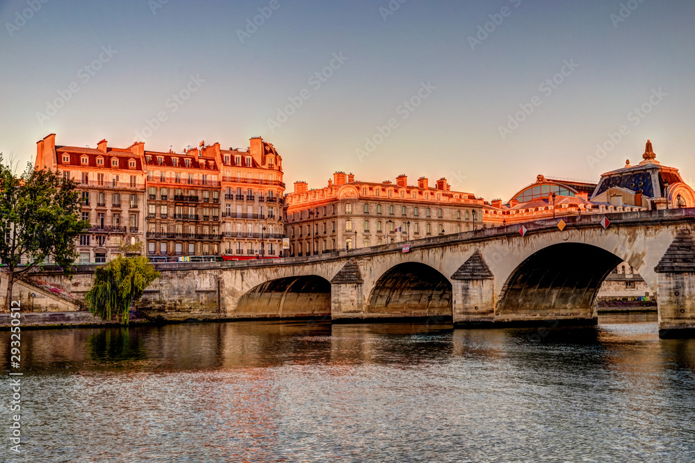 Buildings and bridges along the Seine River in Paris
