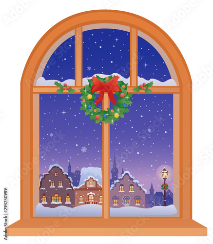 Christmas town window view