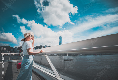Photography Woman traveling in Hong Kong City